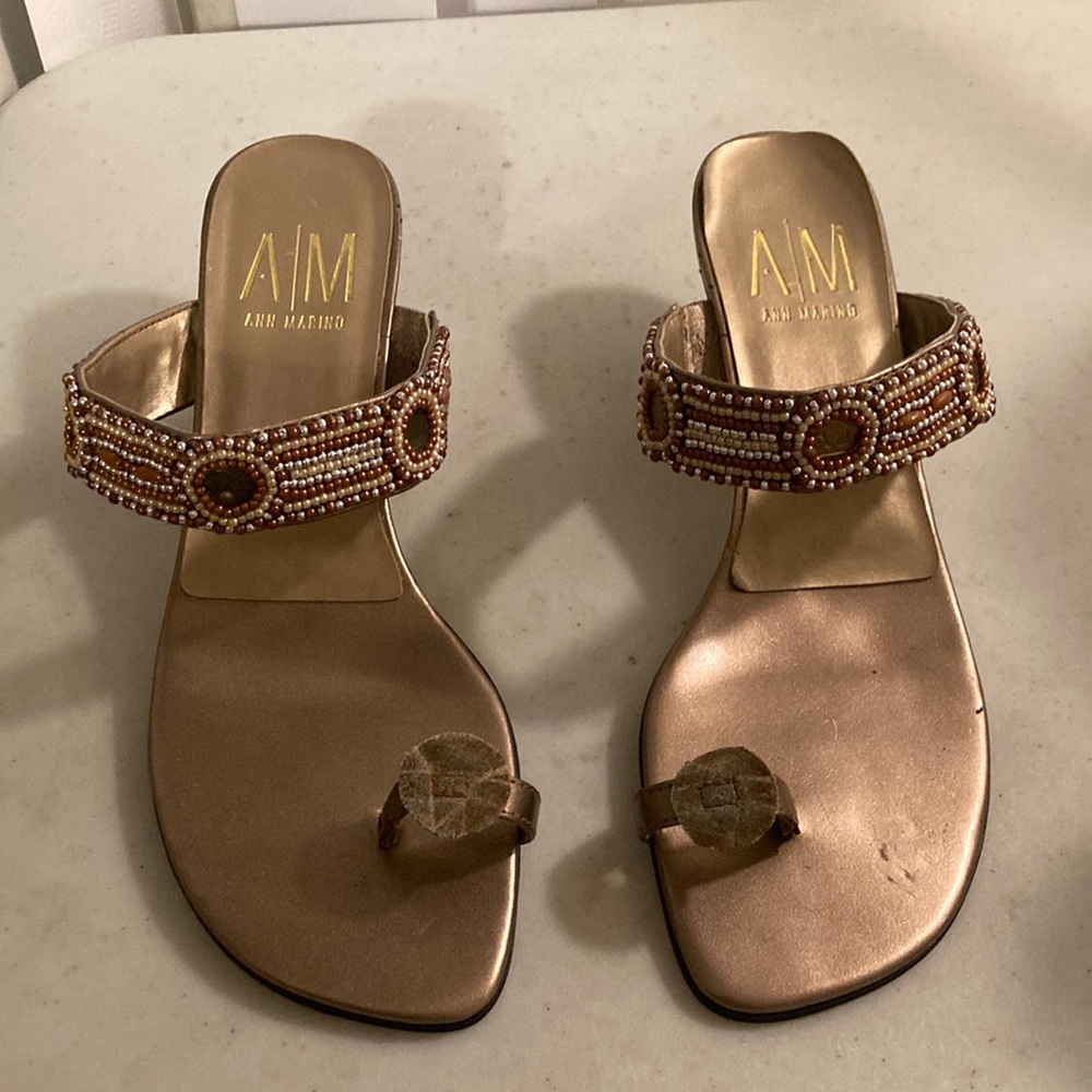 A/M Ann Marina Sz 8 Beaded Heeled Ren Faire Kitty Heels Sandals Slip On Sandals